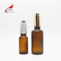 10ml 20ml 30ml frost amber dropper glass cosmetic bottle for oil with gold cap bamboo dropper cap GB-268B